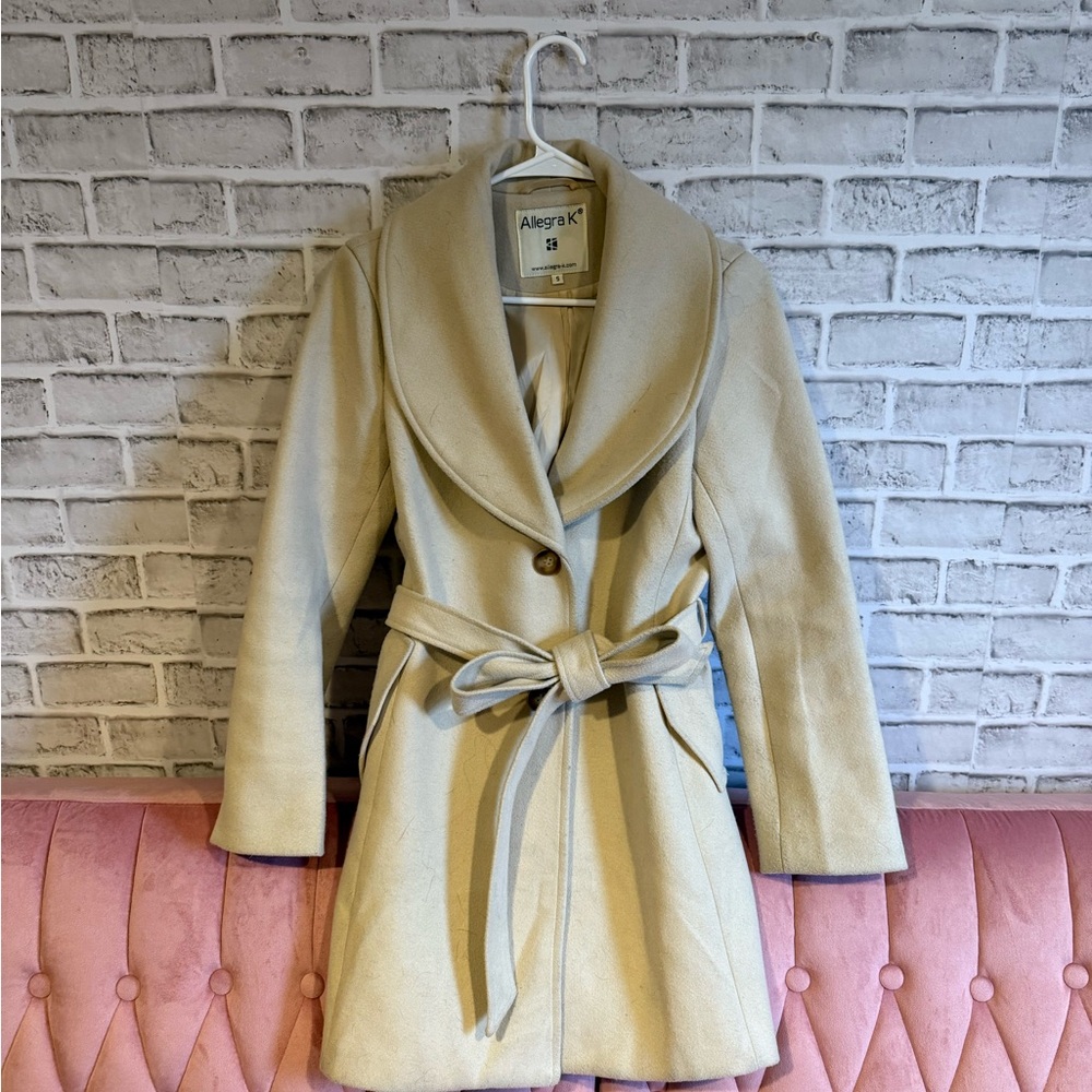 Allegra K Women's Cream Belted Coat